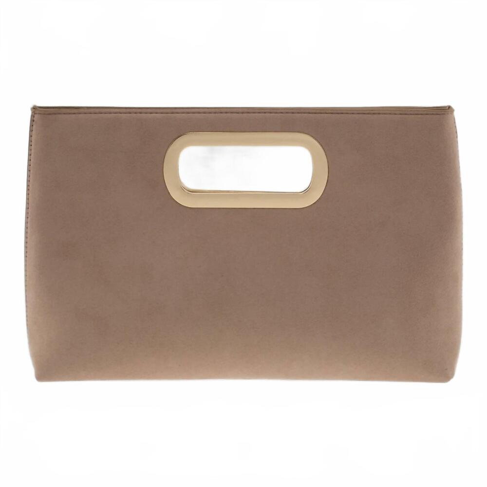 NEW JNB women's celeste top handle faux suede clutch in taupe